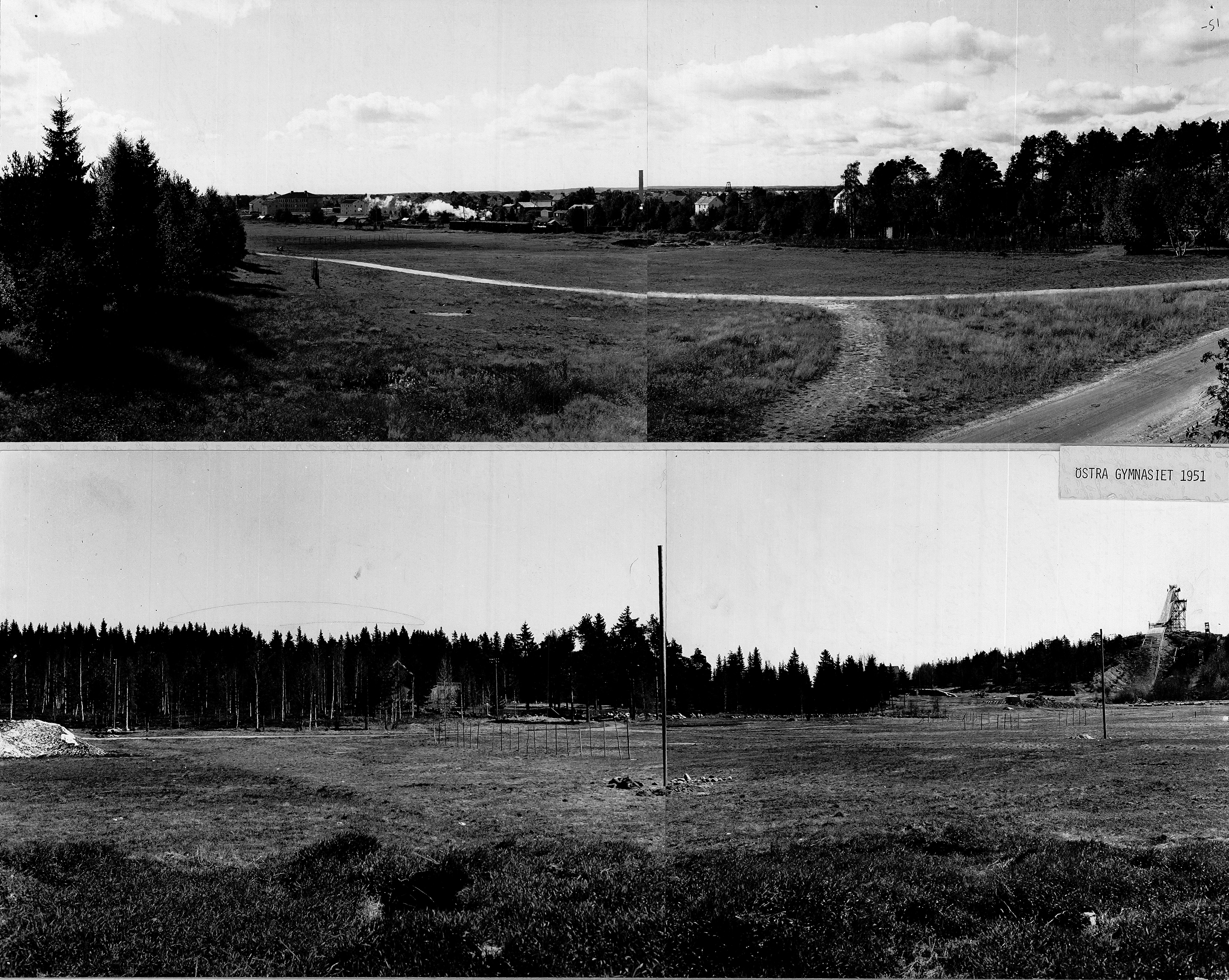 Nedanför Hamrinsberget före Östra Gymnasiets byggnad 1951