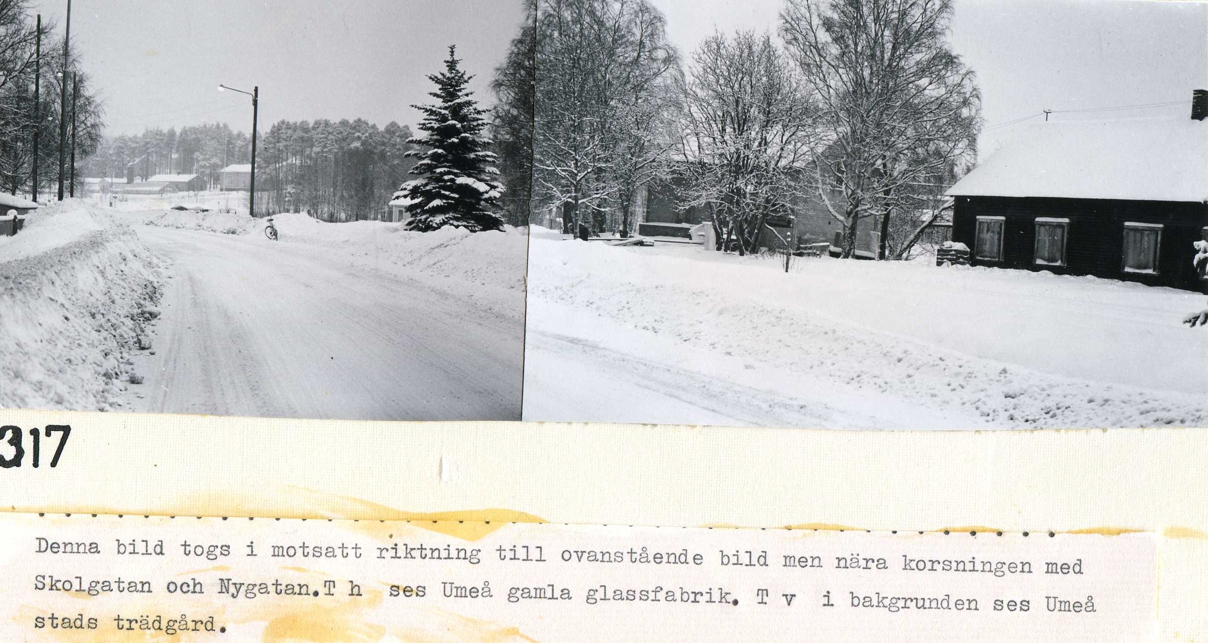 Järnvägsgatan norrut vid Umeå gamla glassfabrik 1960-tal