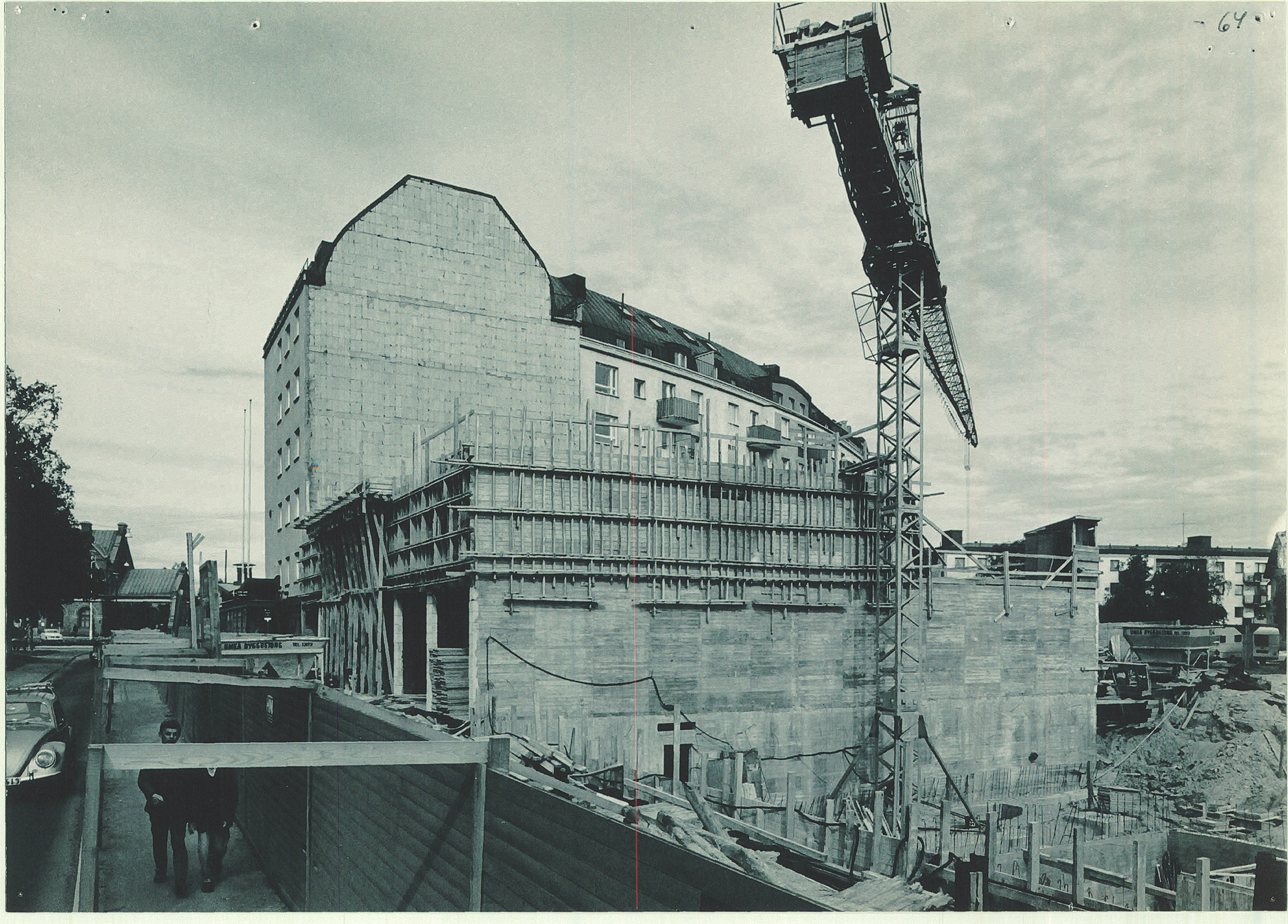 Byggnation av bl a hotell Blå Aveny kv Minnet 1964