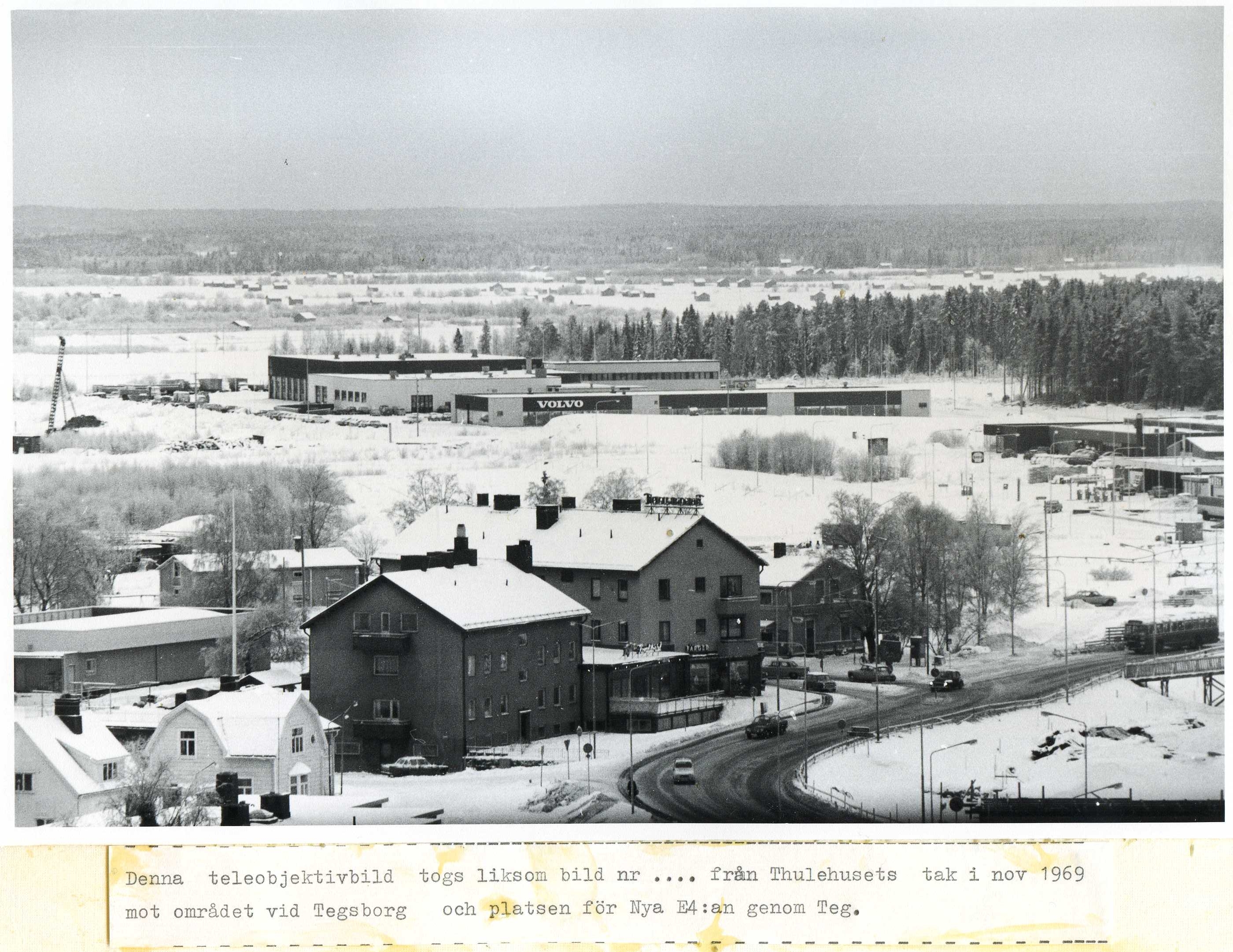 Nya E4-passagen vid Tegsborg nov 1969  från Thulehuset  teleobjektiv