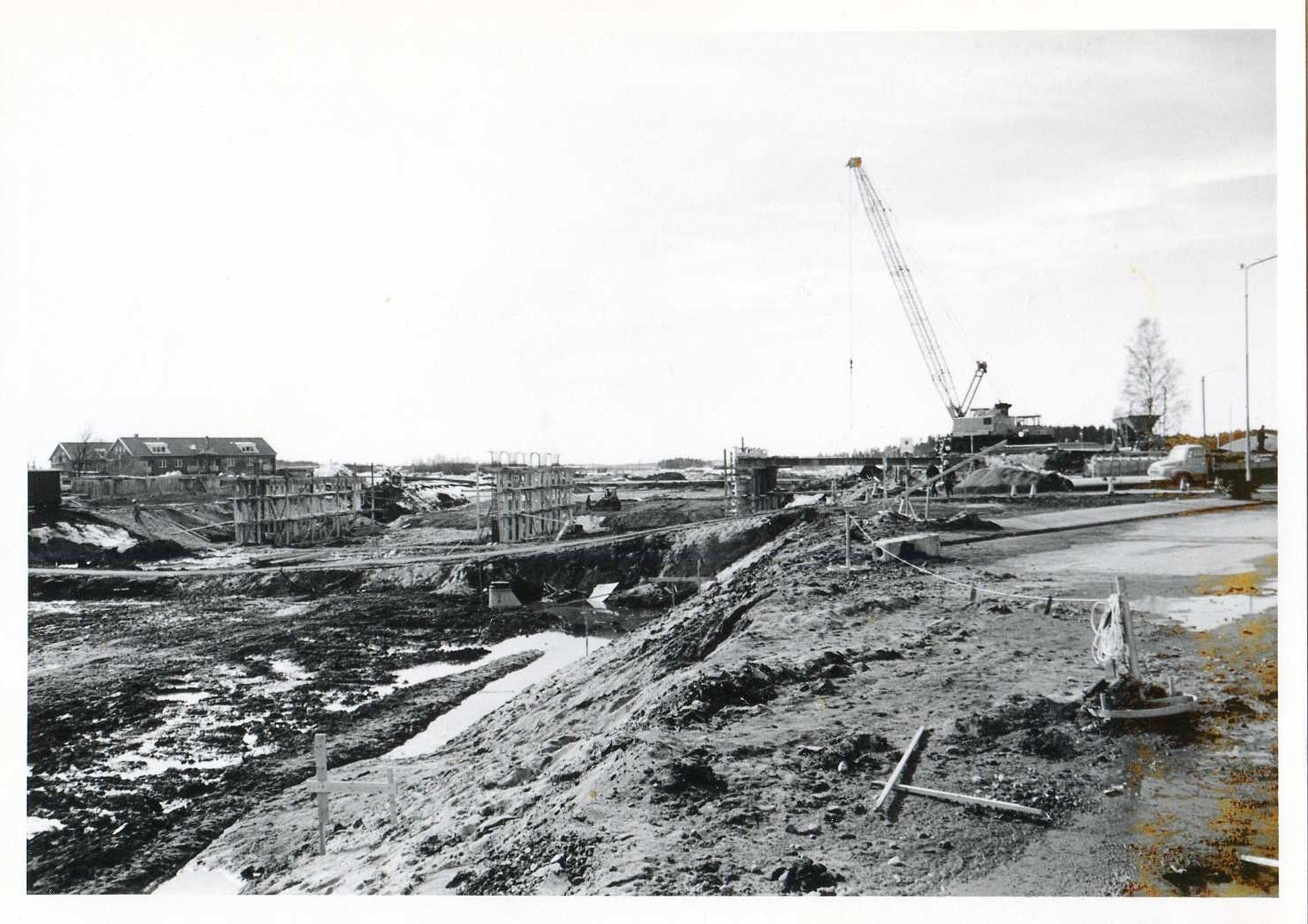 Centrala Teg under byggandet av E4 vår 1970