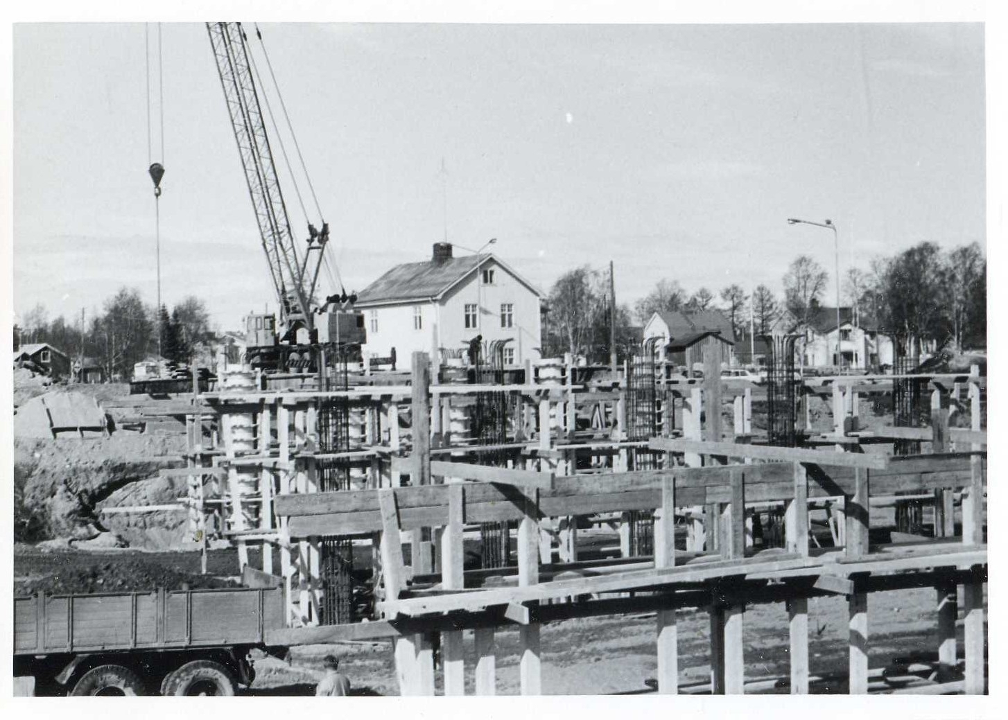 Centrala Teg under byggandet av E4 vår 1970