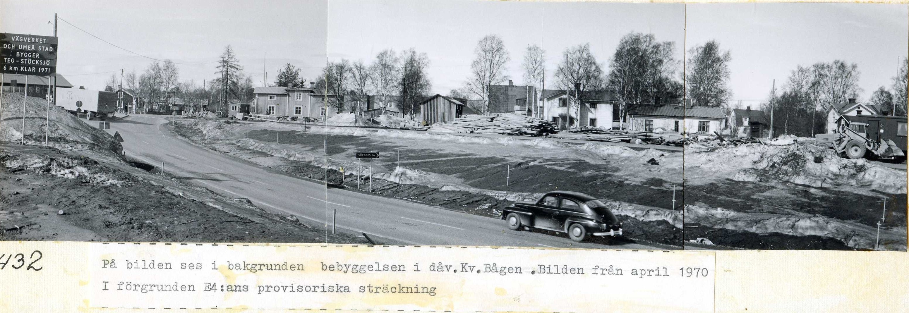 E4 provisorisk sträckning april 1970  dåv kv Bågen i bakgrunden