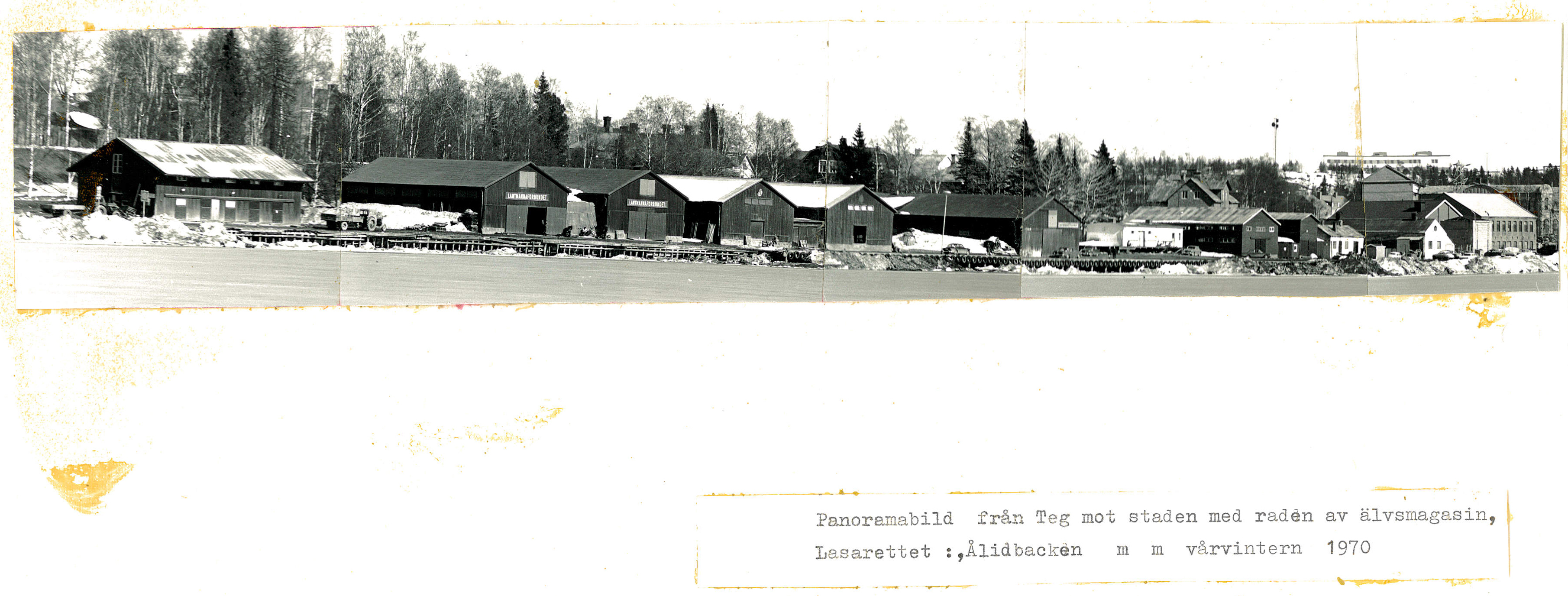 Staden med älvsmagasin, lasarettet, Ålidbacken mm vårvinter 1970