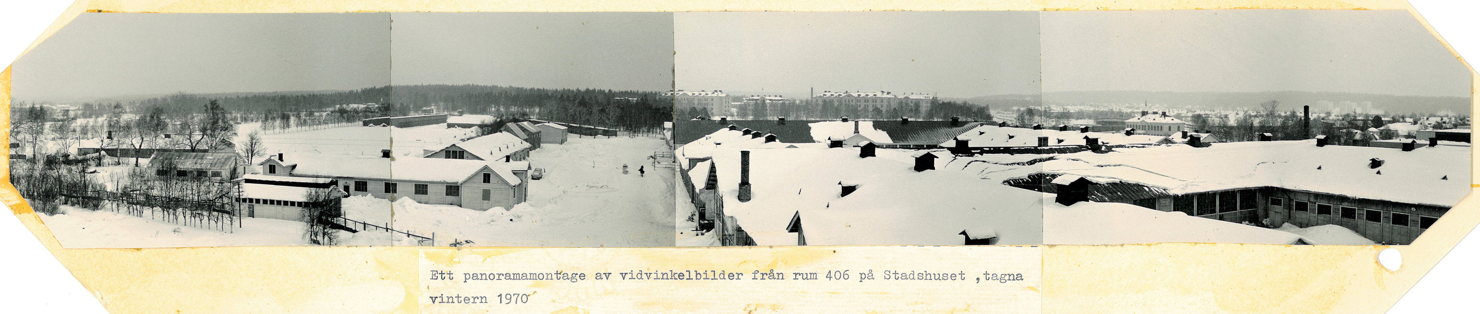 Stadshuset panoramamontage från rum 406 vinter 1970